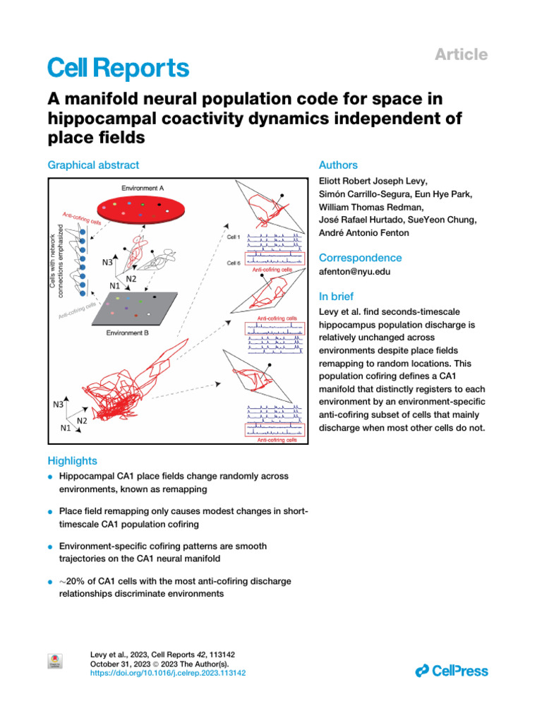 Manifold Neural Coding in Hippocampus | PDF | Synaptic Plasticity ...