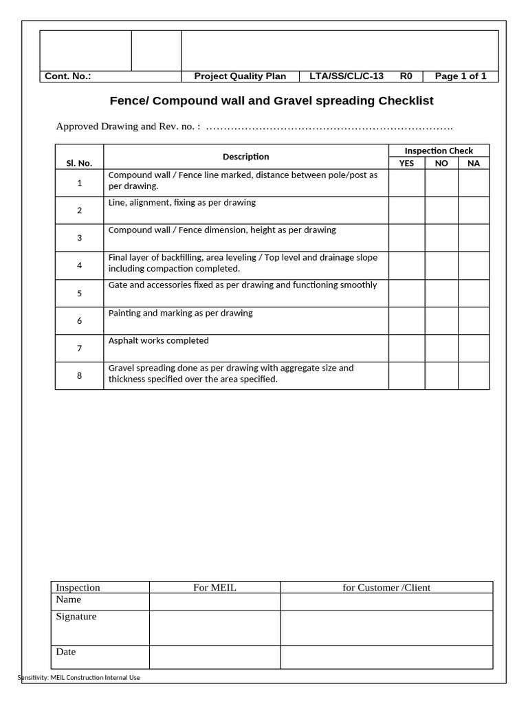 C 13 - Compound - Fence and Gravel Checklist | PDF