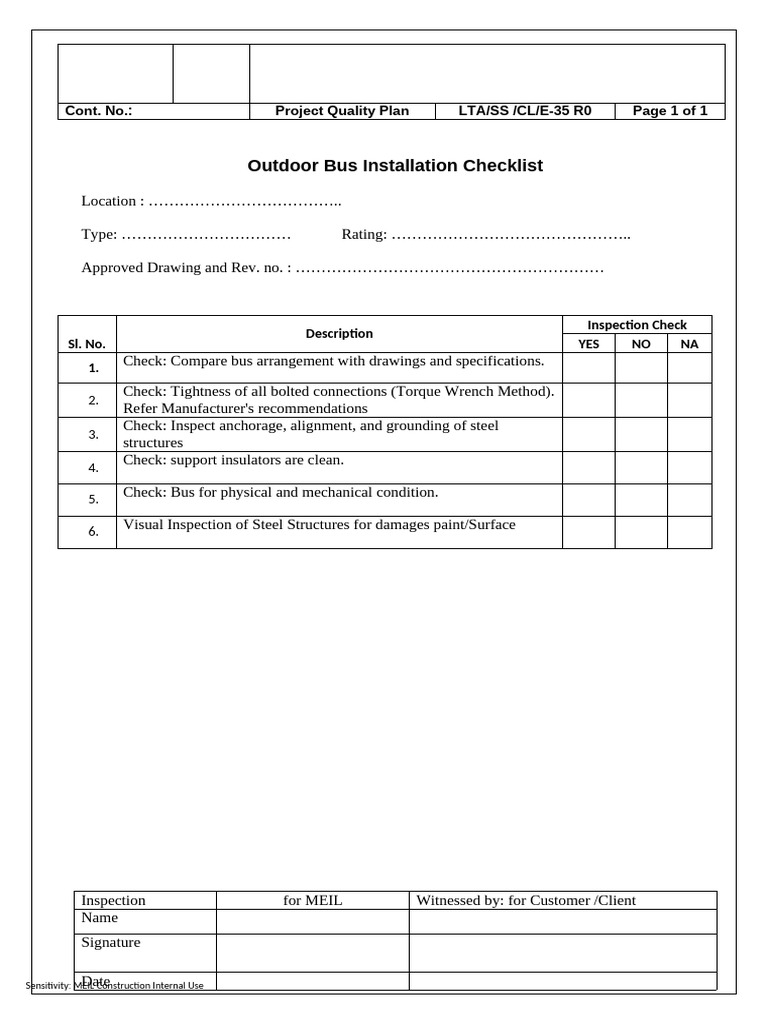 Outdoor Bus Installation Checklist | PDF