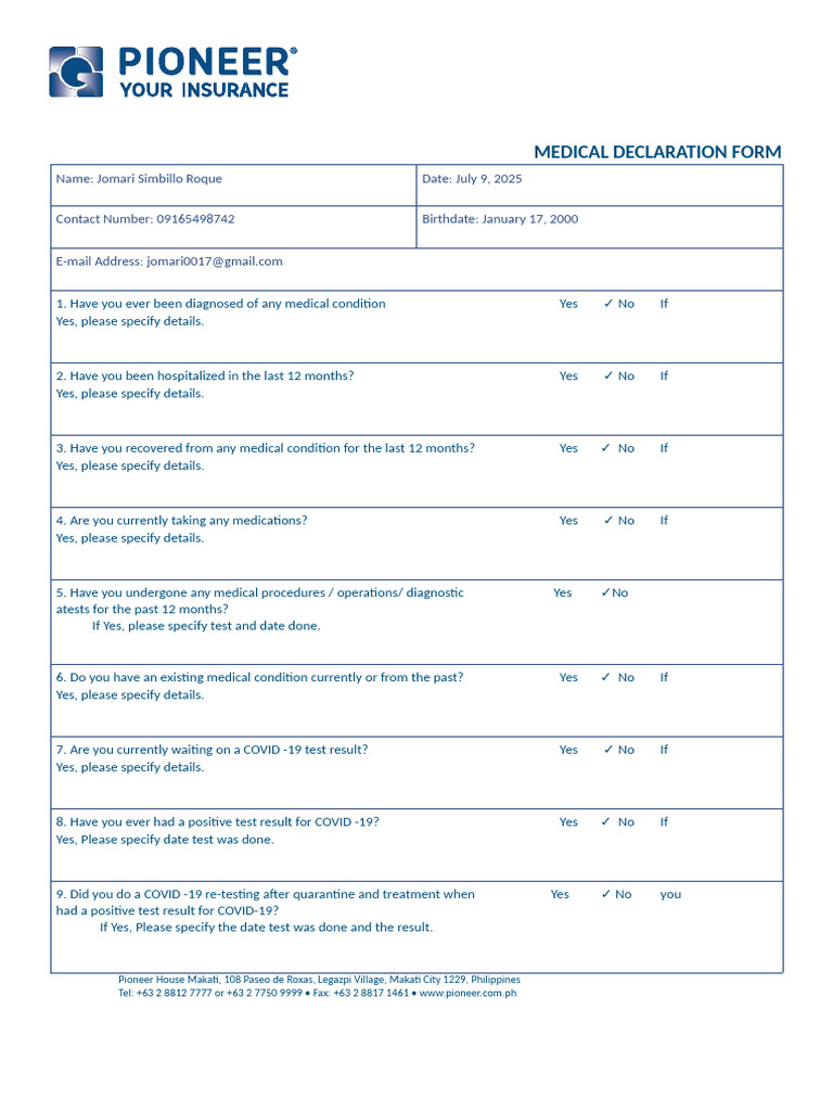 Medical Declaration Form for Employment | PDF | Global Health | Medicine