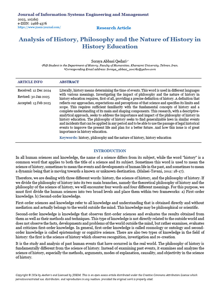 Analysis of History Philosophy and The Nature of H | PDF | Knowledge ...