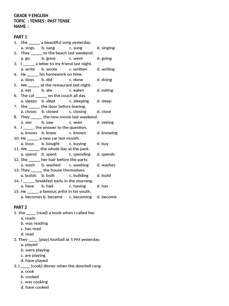 Past Tense Practice Exercises | PDF | Chess | Chess Theory