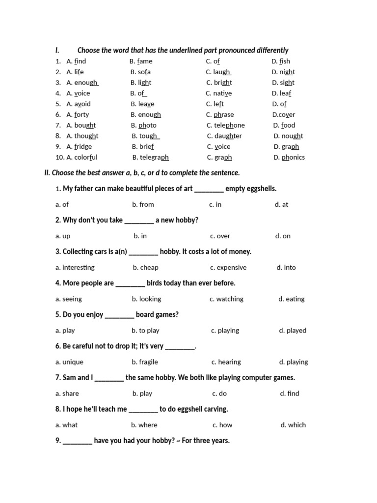 Choose The Word That Has The Underlined Part Pronounced Differently | PDF