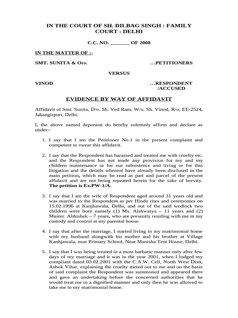Affidavit for Maintenance in DV Case | PDF | Affidavit