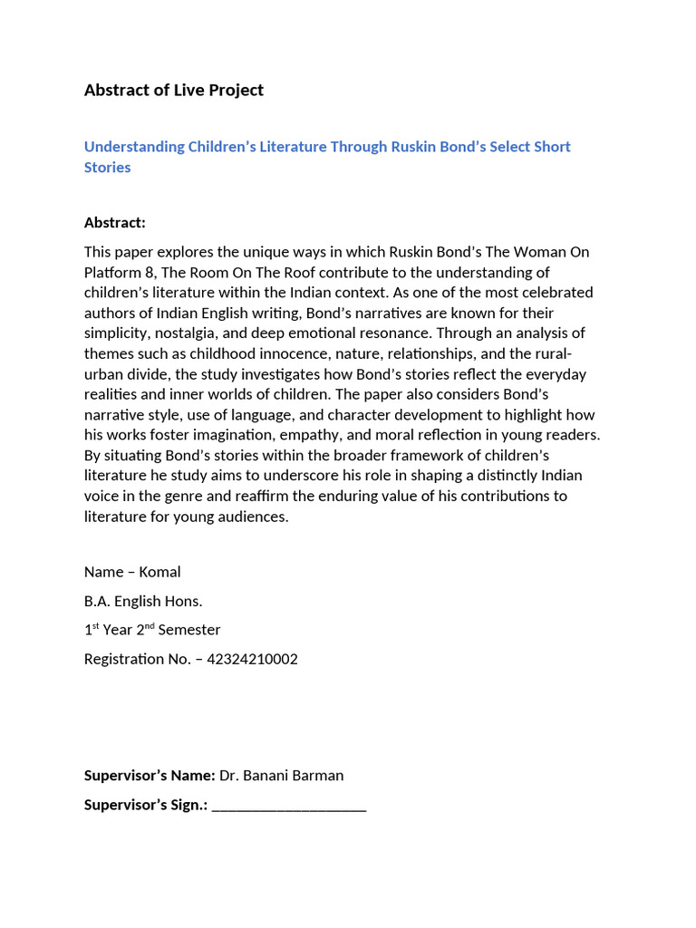 Abstract of Live Project - Komal.ba English | PDF | Narrative ...