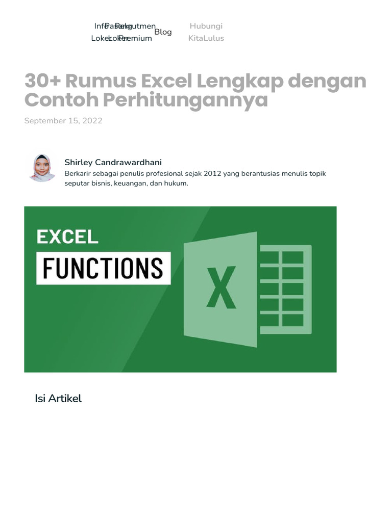 30+ Rumus Excel dan Contoh Penggunaannya | PDF