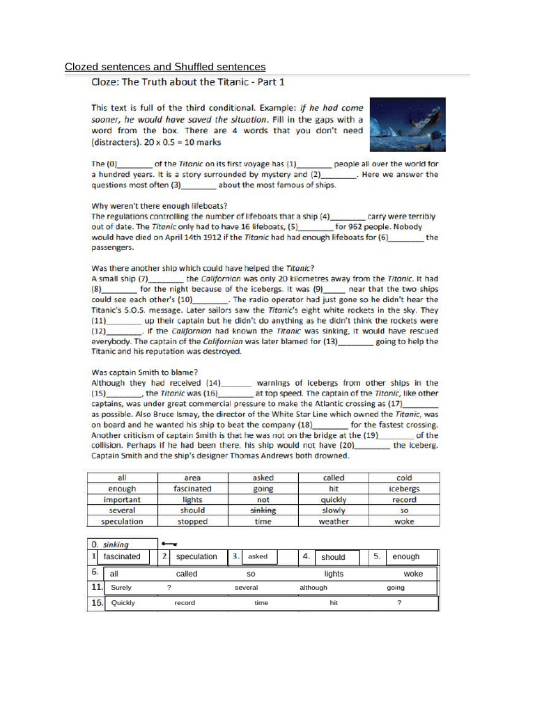 Clozed and Shuffled Sentence Exercises | PDF