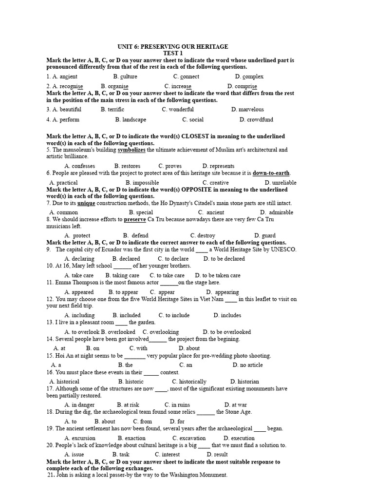 Heritage Preservation Test Questions | PDF | Cultural Heritage | Time ...