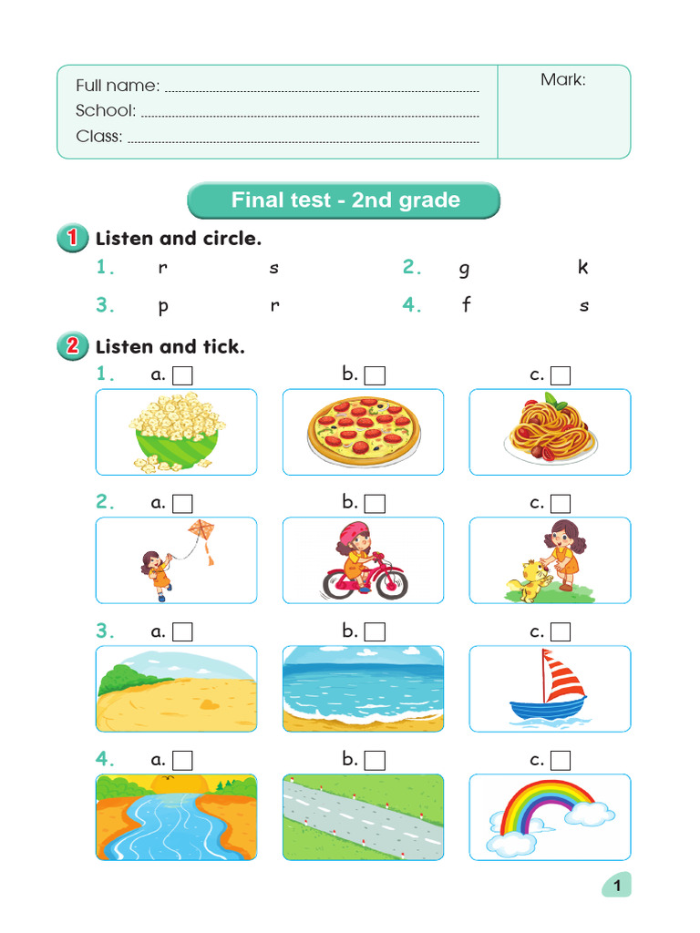 2nd Grade Final Test Worksheet | PDF