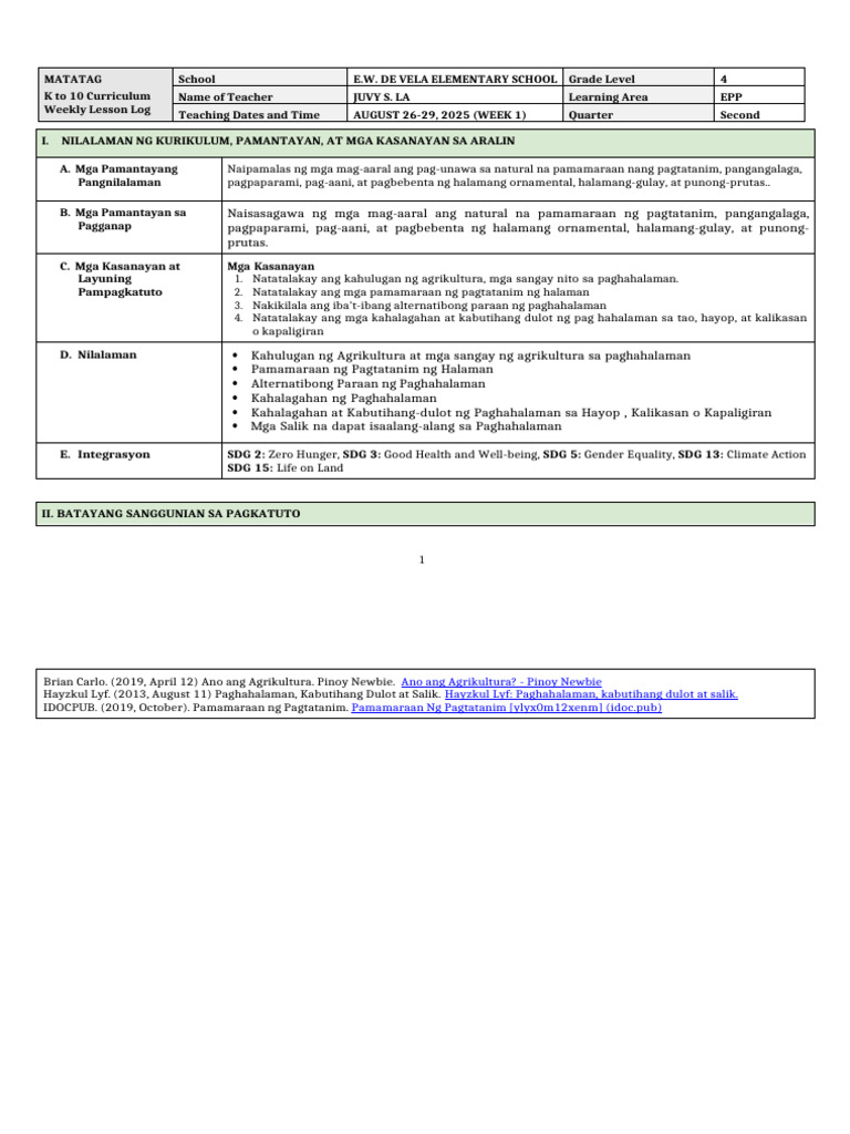 Epp 4 - DLL - Q2 - W1 | PDF