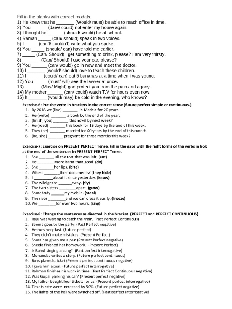 Modals Worksheet for Class 9 | PDF