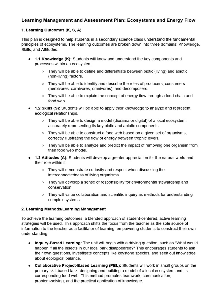 Ecosystems and Energy Flow Learning Plan | PDF | Educational Assessment ...