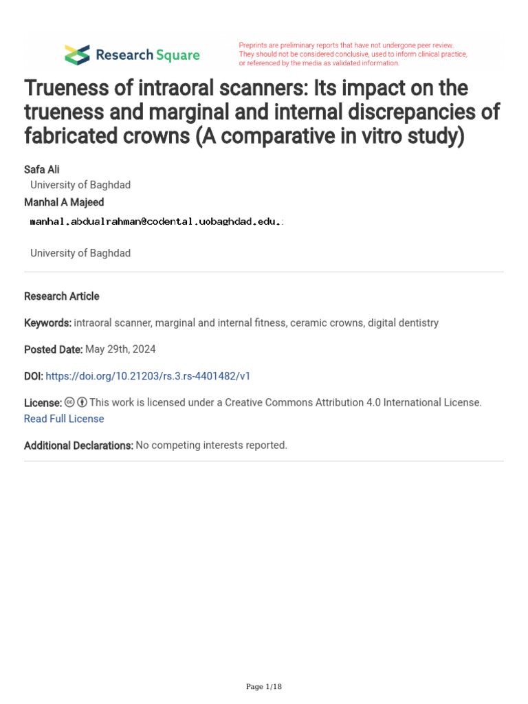 Trueness of Intraoral Scanners Its Impact On The T | PDF | Accuracy And ...