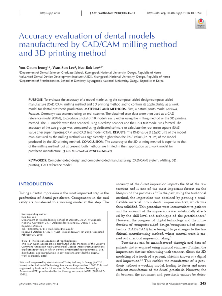 CAD/CAM vs 3D Printing in Dental Models | PDF