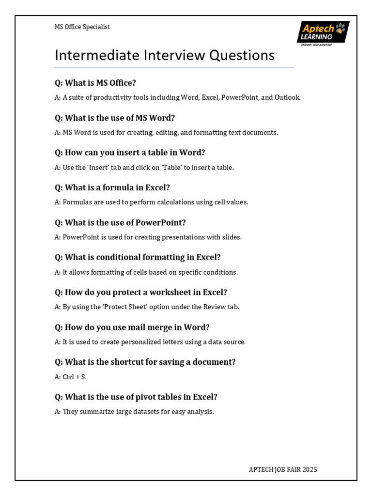 MS Office Specialist Interview Questions Yuu1lw | PDF
