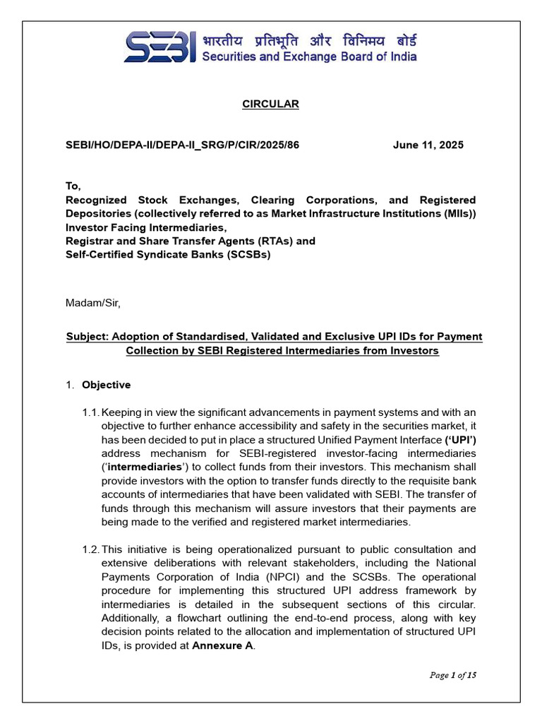 SEBI Circular on Standardized UPI IDs | PDF | Banks | Banking