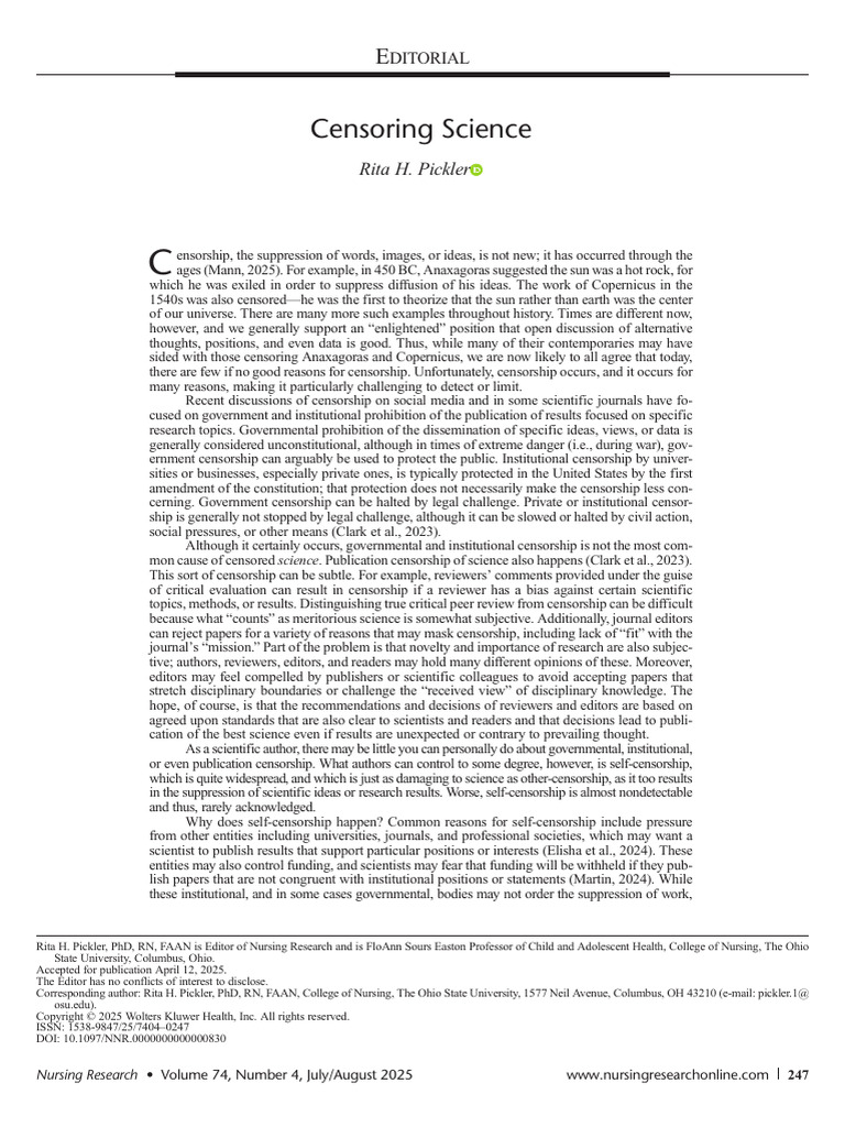 Censorship in Scientific Research | PDF | Science | Censorship