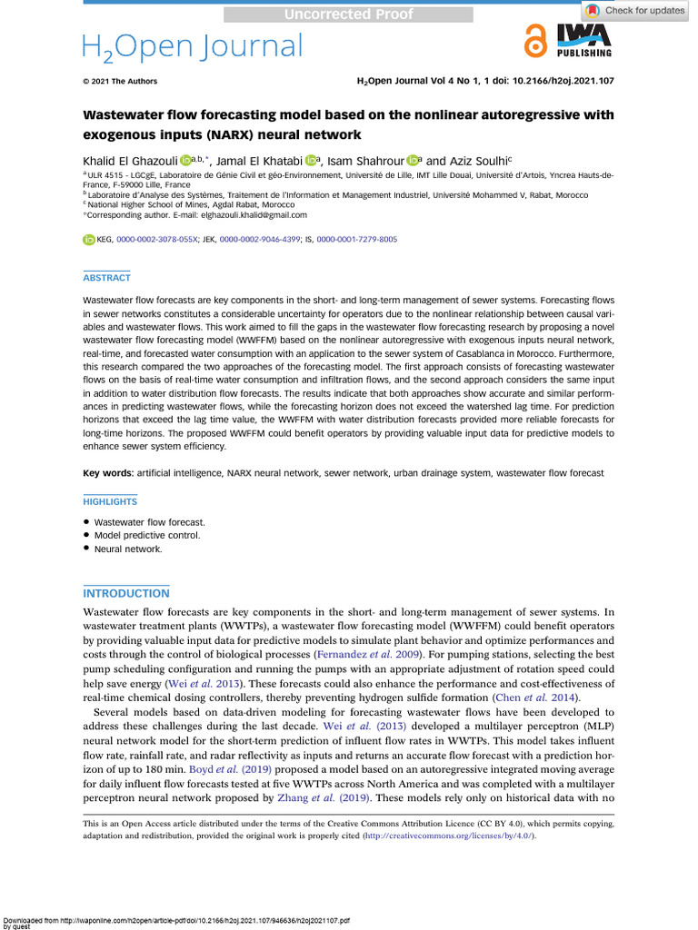 NARX Neural Network for Wastewater Flow Forecasting | PDF | Forecasting ...