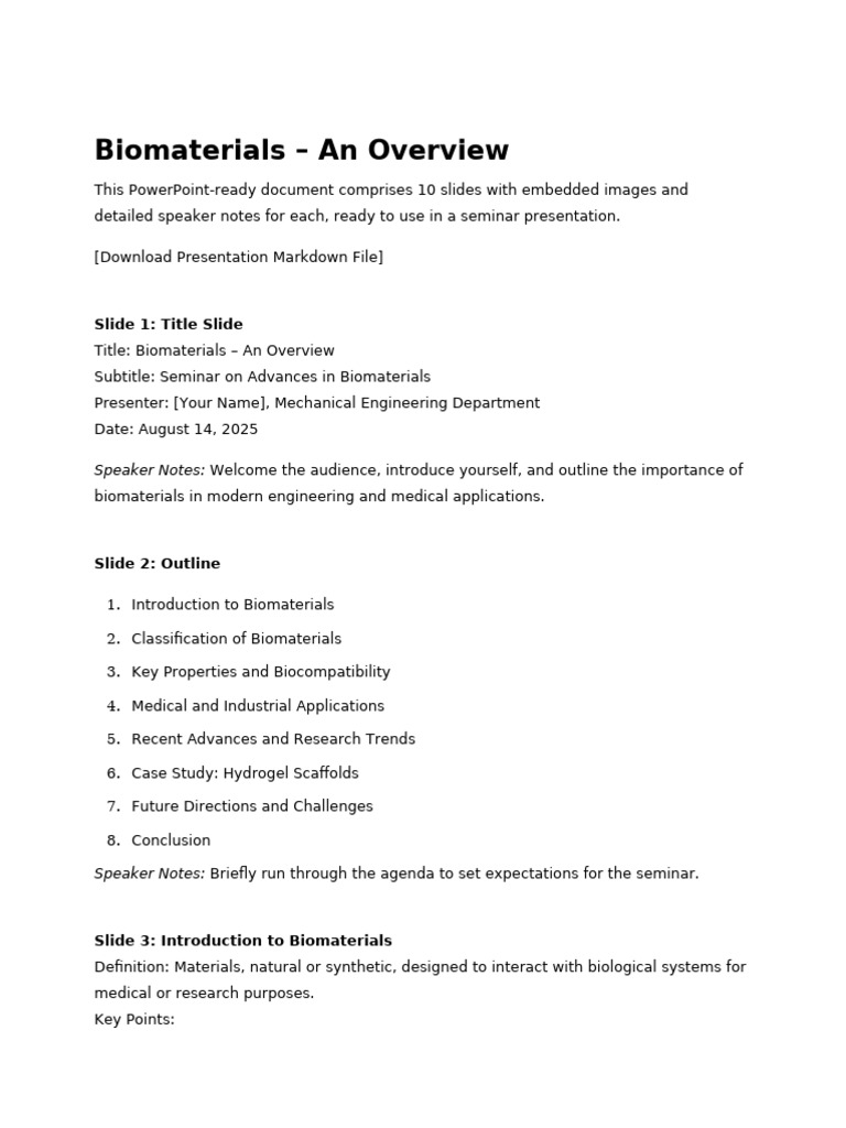Overview of Biomaterials in Medicine | PDF | Biomaterial | Tissue ...