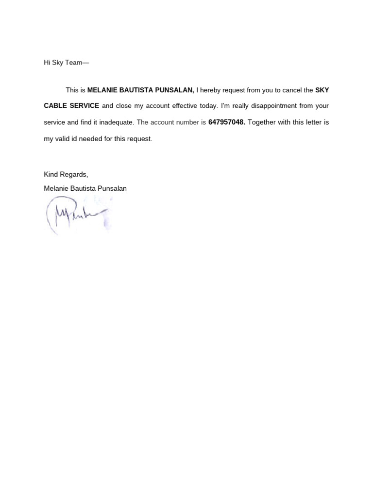 Request to Cancel Sky Cable Service | PDF