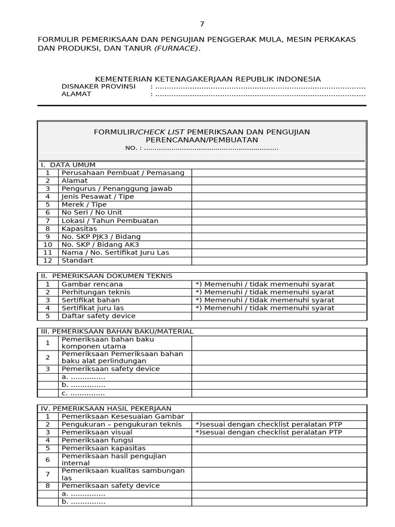 Formulir Pemeriksaan Dan Pengujian PTP | PDF