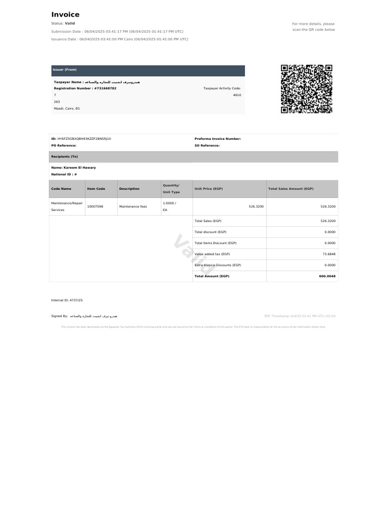 Valid Invoice for Maintenance Services | PDF | Invoice | Economies