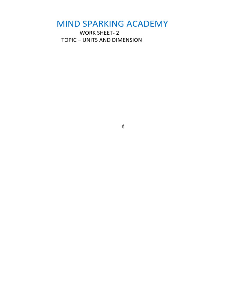 Units and Dimensions Worksheet Guide | PDF