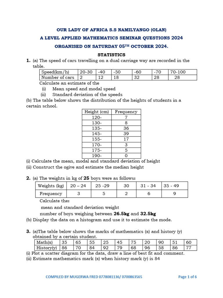 A Level Applied Mathematics Seminar Questions 2024 | PDF | Descriptive ...