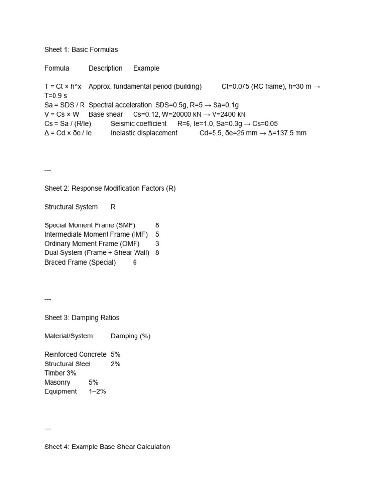Seismic Design Formulas and Factors | PDF