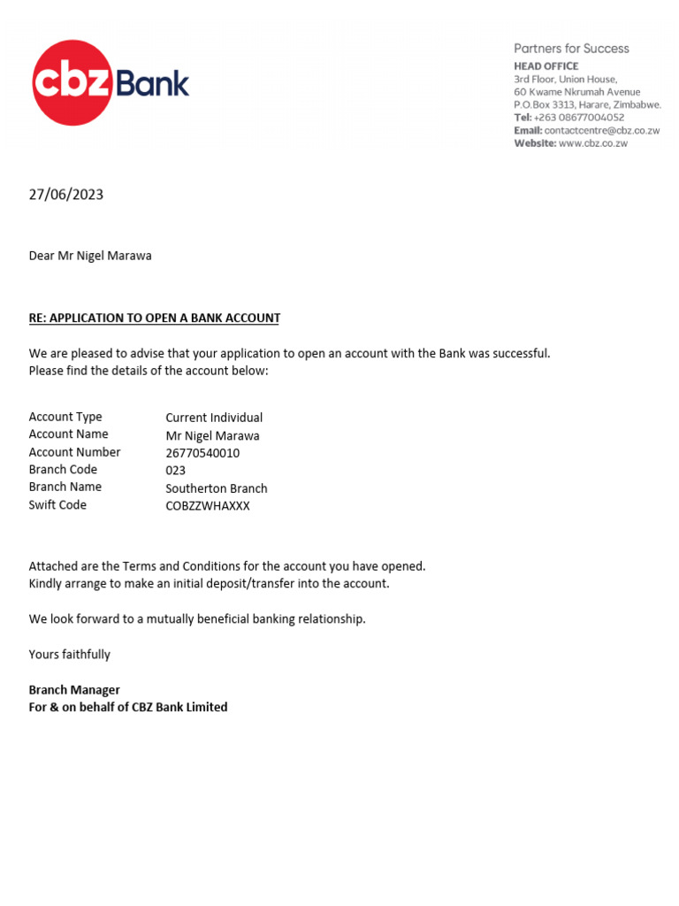 Successful Bank Account Application | PDF