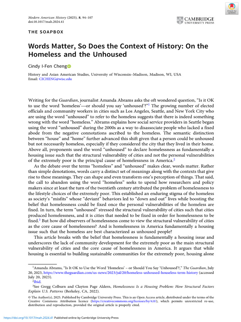 Homeless vs. Unhoused: A Historical Debate | PDF | Homelessness ...