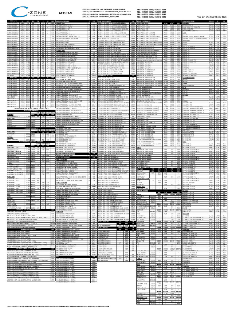 CZone Price List July 2025 | PDF | Computer Hardware