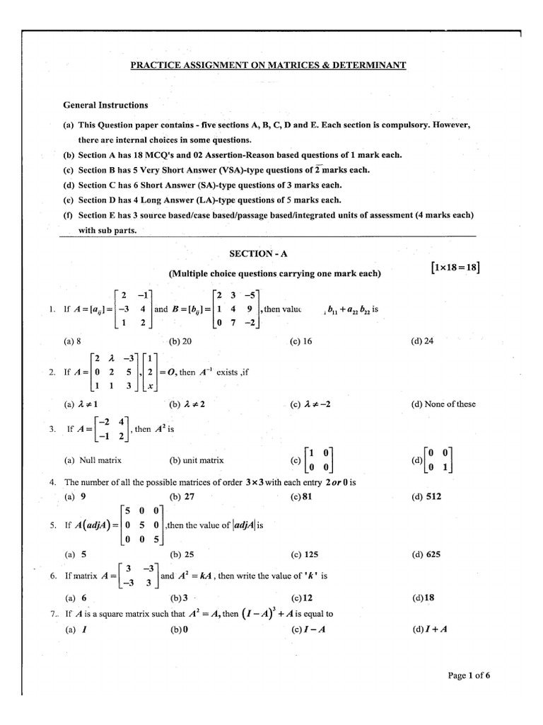 Matrix Chapter End Practice | PDF