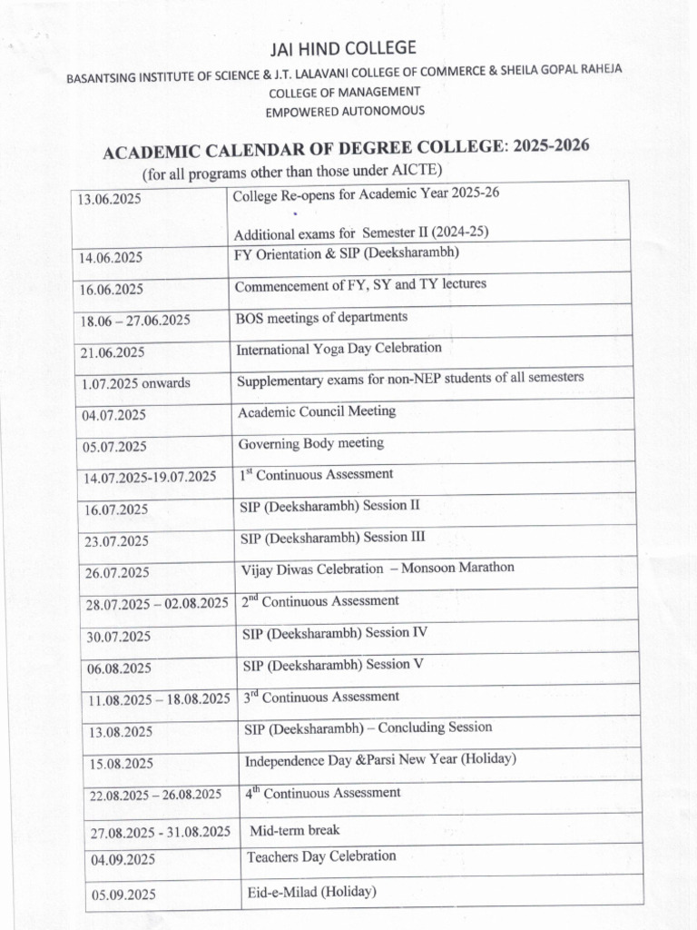 Acdemic Calendar 2025 2026 | PDF