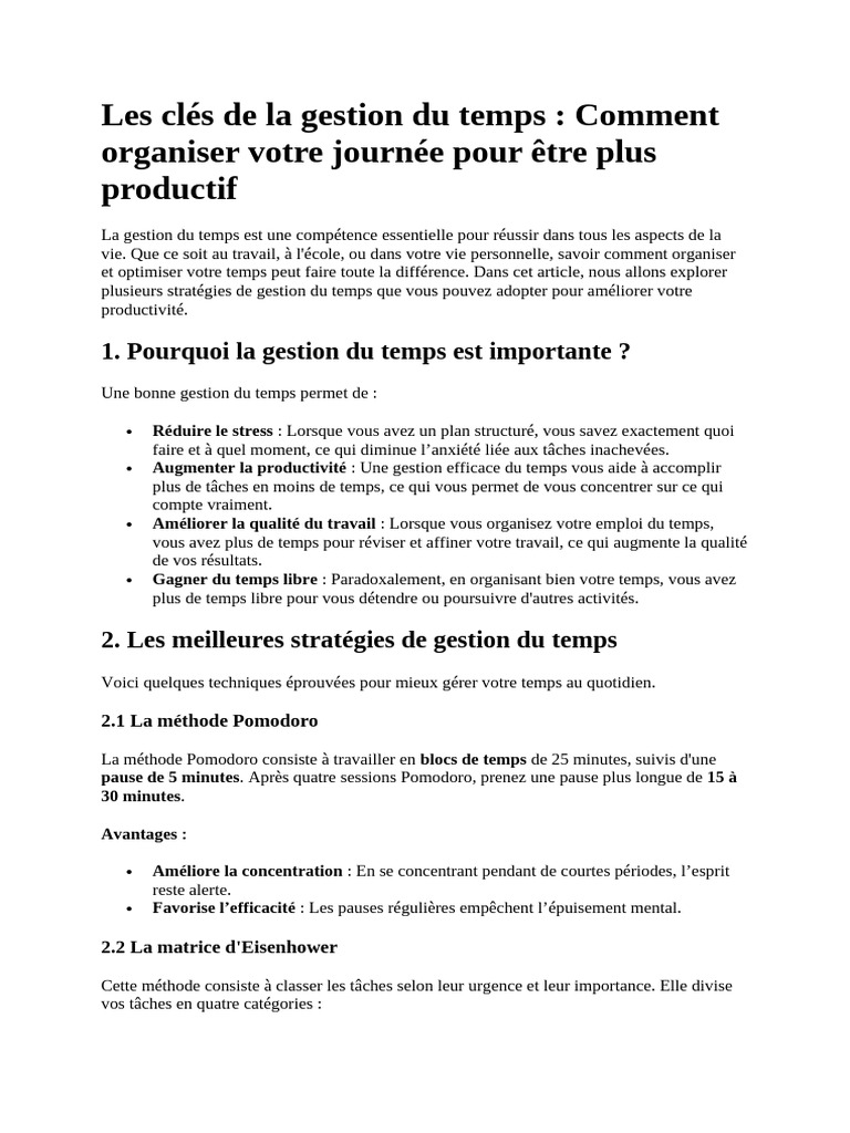 Stratégies pour une meilleure gestion du temps | PDF | Manger