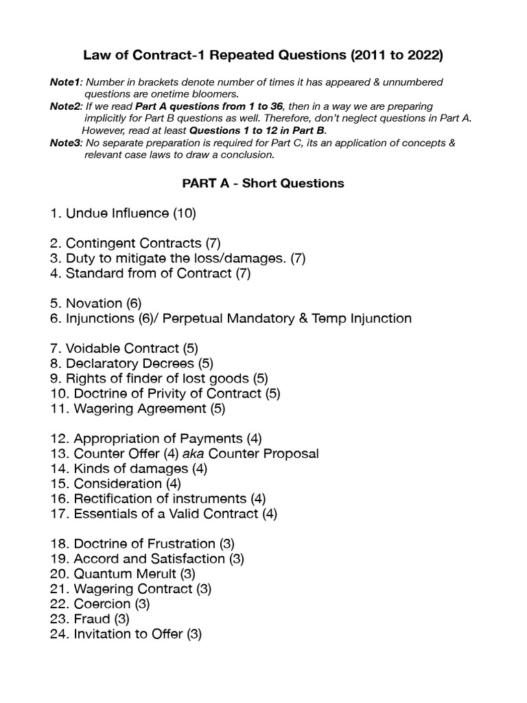 Contract Law Exam Questions 2011-2022 | PDF | Breach Of Contract ...