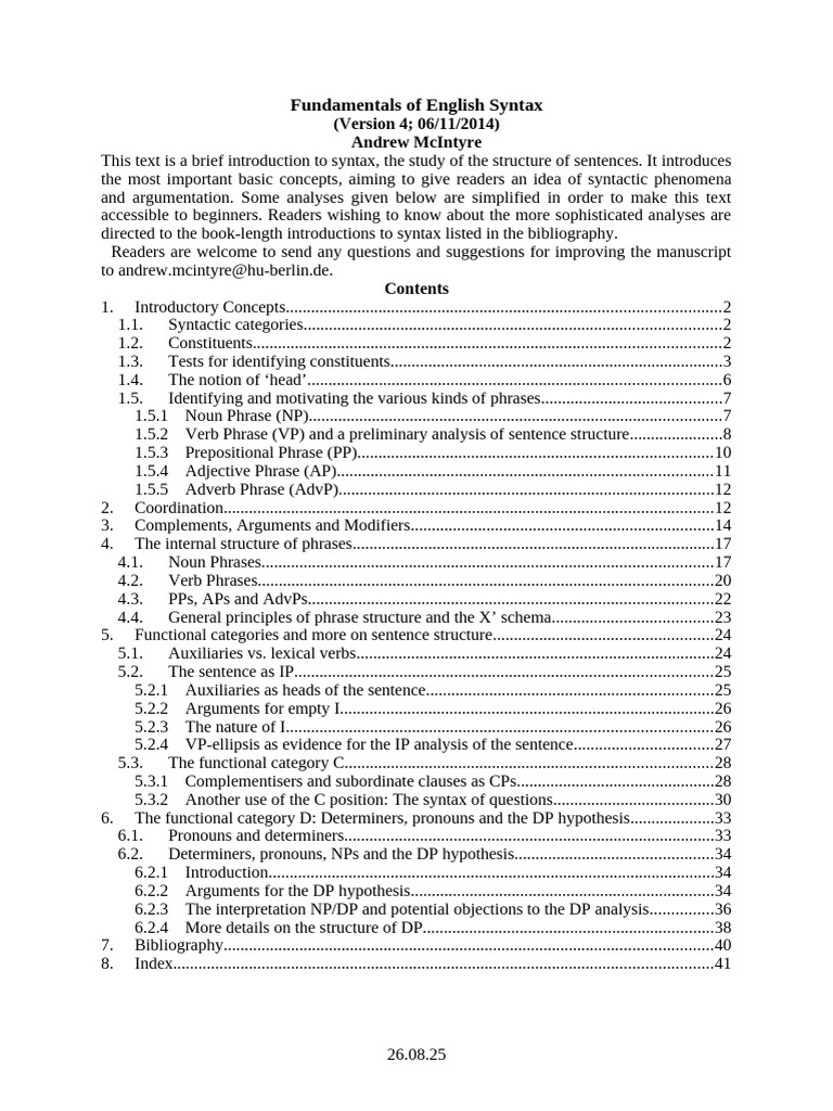 Introduction to English Syntax Concepts | PDF | Phrase | Syntax