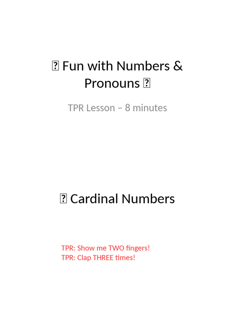 Fun with Numbers and Pronouns TPR | PDF