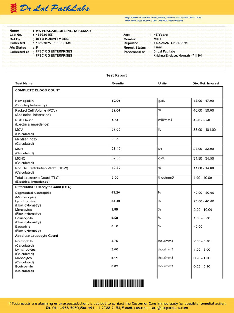 Comprehensive Blood and Urine Test Report | PDF | Chronic Kidney ...