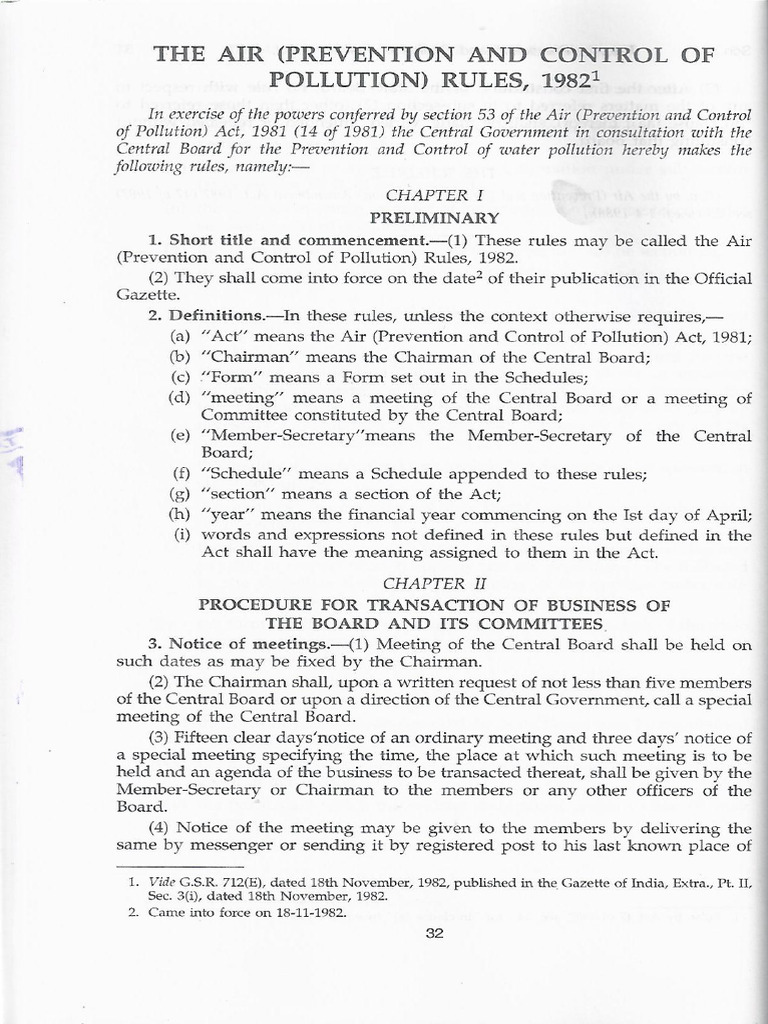 Air (Prevention and Control of Pollution) Rules, 1982 | PDF