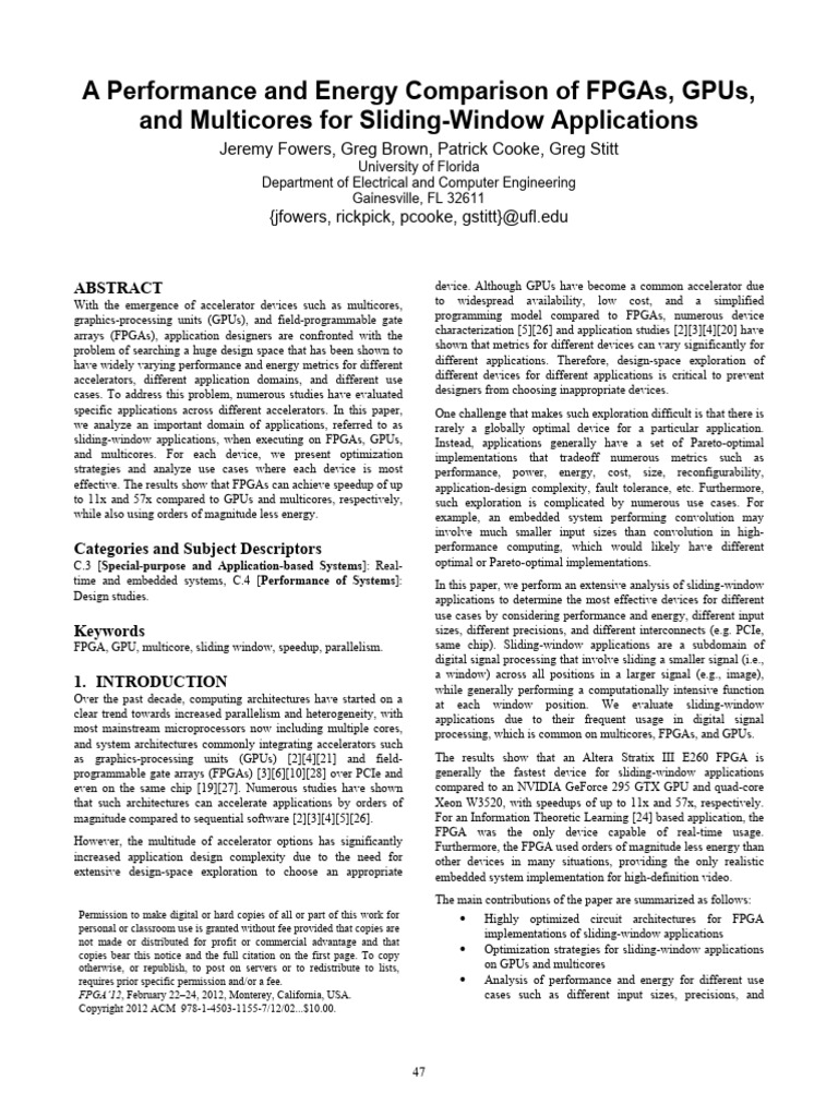 FPGA Performance for Sliding-Window Apps | PDF | Field Programmable ...