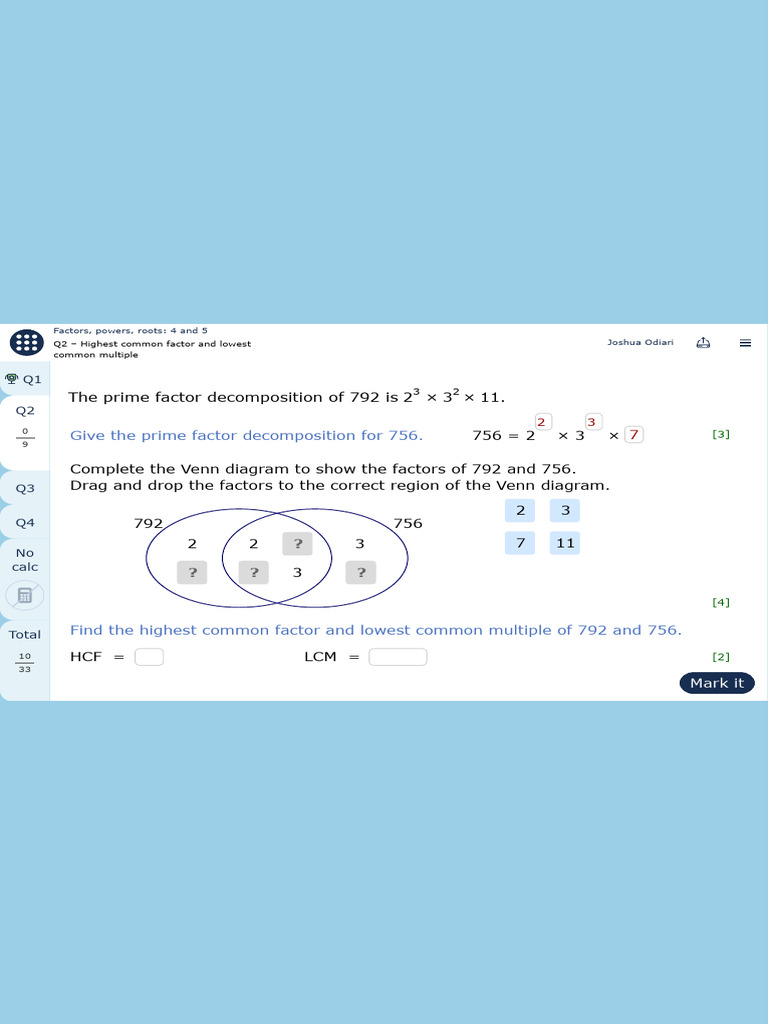 Prime Factorization and HCF/LCM of 792 & 756 | PDF