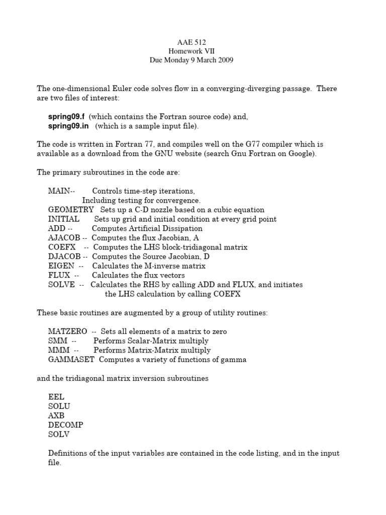 1D Euler Code for C-D Nozzle Flow | PDF | Function (Mathematics ...