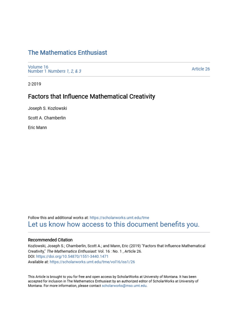 Influencing Factors of Mathematical Creativity | PDF | Creativity | Thought