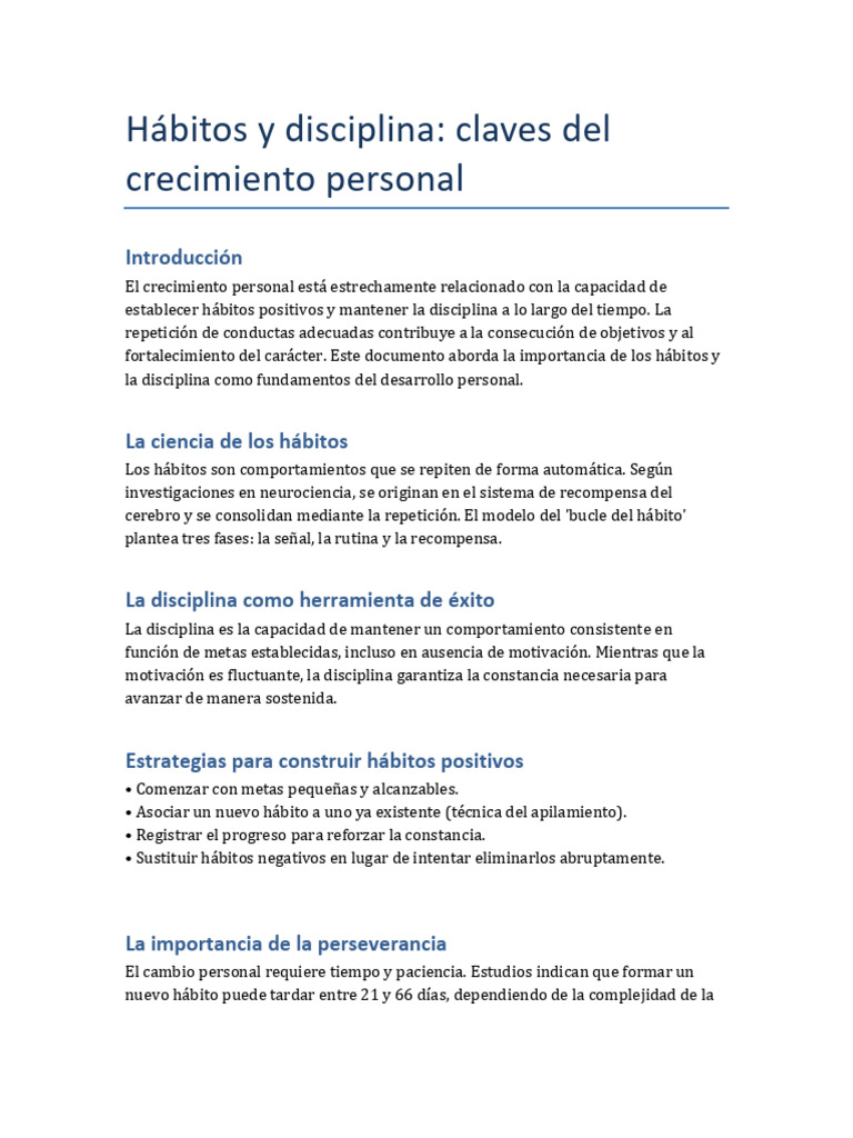 Hábitos y Disciplina para Crecimiento Personal | PDF