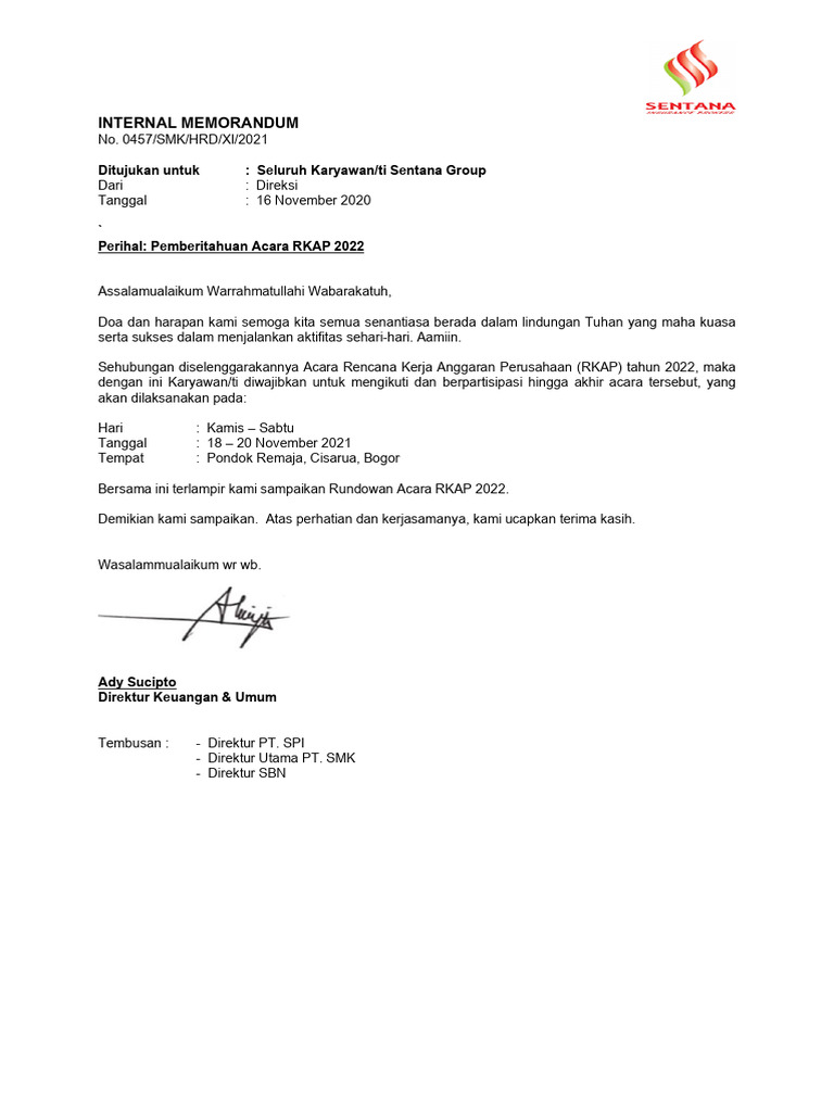 MEMO-Informasi Acara RKAP 2022 - Pondok Remaja Cisarua | PDF