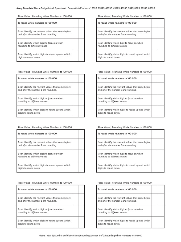 Success Criteria Grids Rounding Whole Numbers To 100 000 | PDF