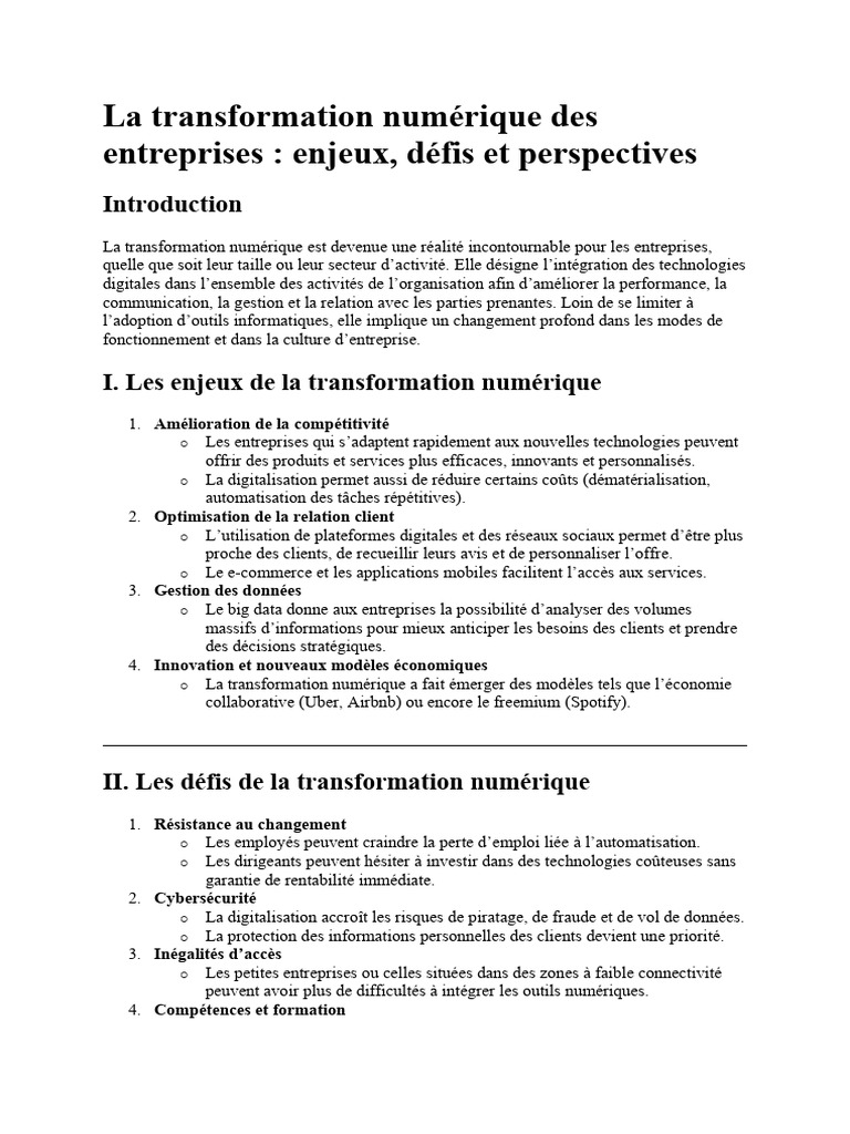 Enjeux et défis de la transformation numérique | PDF | Informatique ...