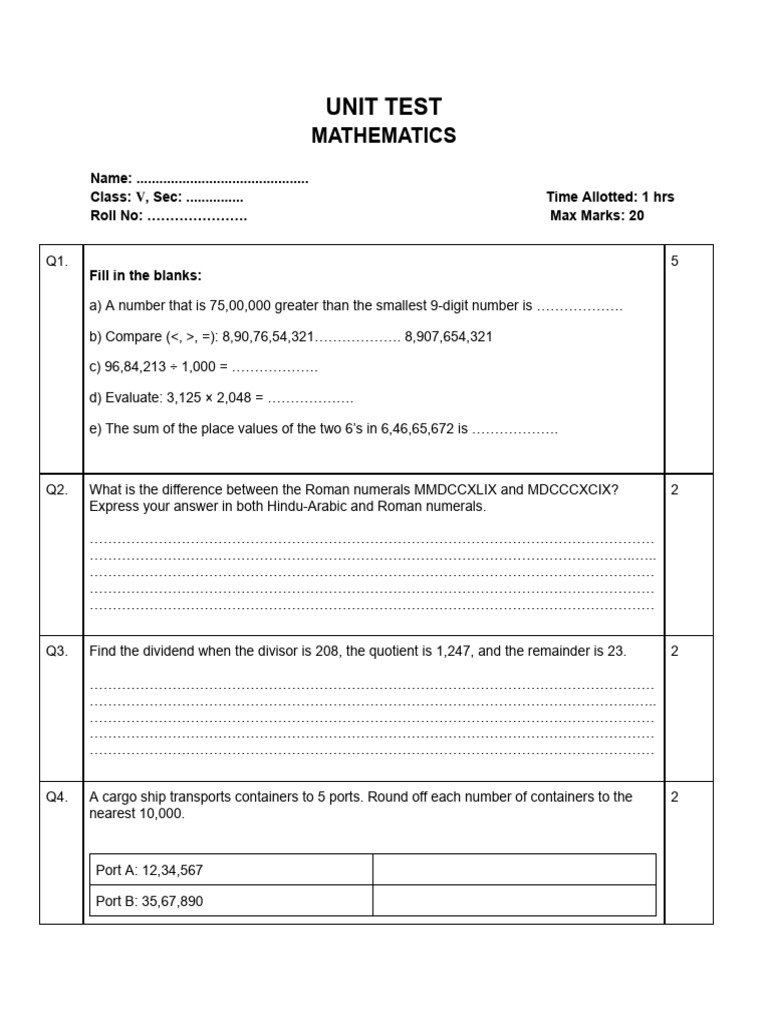 Grade 5 Mathematics Unit Test | PDF | Abstract Algebra | Division ...