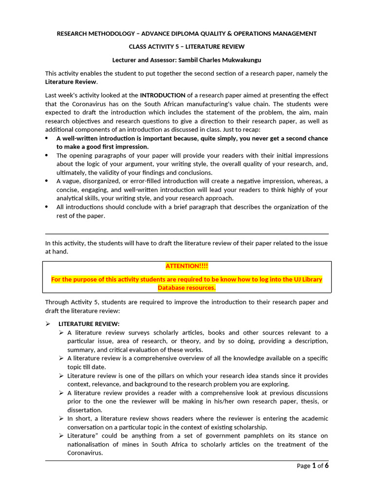 Literature Review Guide for Research Papers | PDF | Literature Review ...
